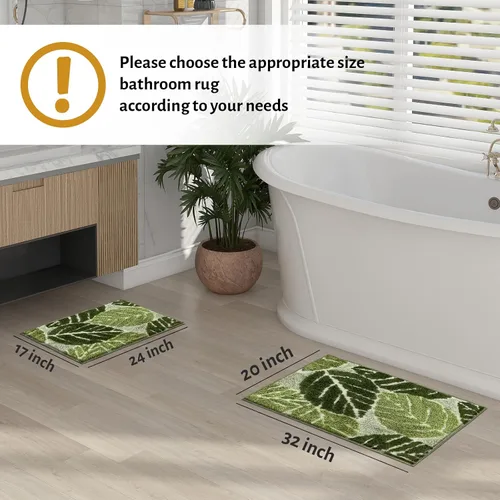 Vista 2 de Alfombra de baño antideslizante con planta verde salvia, bonita alfombra de baño absorbente de hojas de Monstera, divertida alfombra de baño