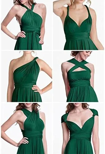 Vista 3 de Vestido largo transformador para mujer, vestido de graduación, convertible, con tirantes delgados, para boda, cóctel, vestido largo