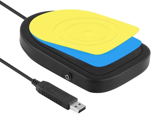 Vista 2 de iKKEGOL Interruptor de pedal USB para juegos, metal negro único HID acción programable digital control de mano teclado mouse con alfombrilla de goma