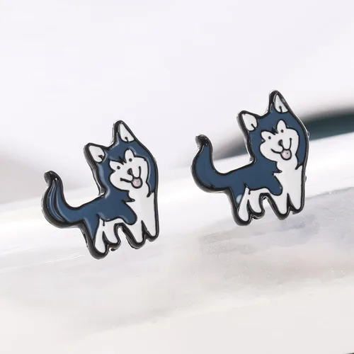 Vista 2 de Daisy - Pendientes de tuerca con esmalte para perro y cachorro, diseño de animales