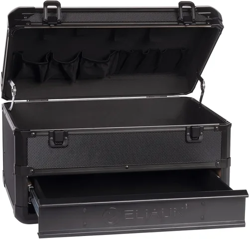 Vista 3 de E ELIAUK Caja de herramientas con estuche rígido, organizador de almacenamiento, maleta de transporte, caja de herramientas con cajones, color negro
