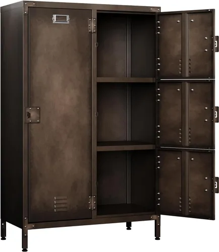 Vista 10 de Yizosh Taquilla de metal con 1 puerta con cerradura, armario de almacenamiento industrial de acero negro, 55.1 pulgadas de largo x 15 pulgadas