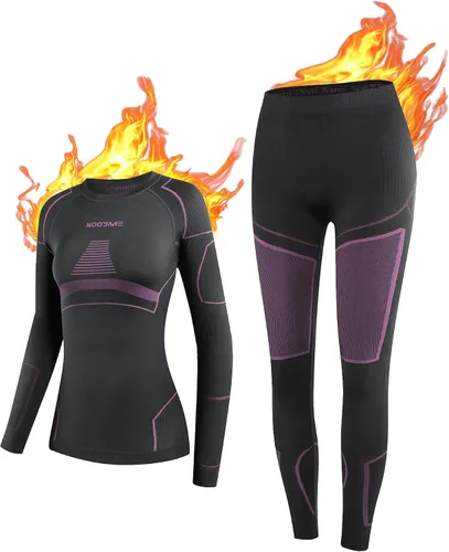 Vista 10 de NOOYME Ropa interior térmica capa base para mujeres, calzoncillos largos para clima frío Negro-Azul