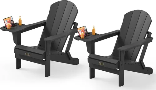 Vista 31 de SERWALL Silla Adirondack plegable para exteriores, silla de patio con portavasos - Ejército