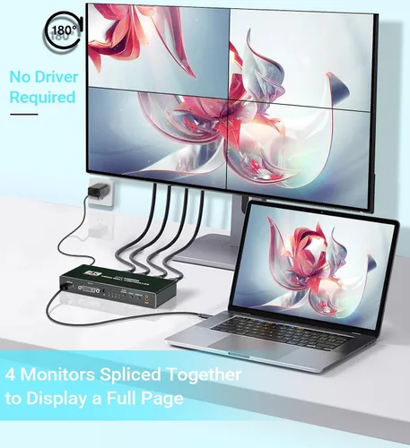 Vista 4 de avedio Links Controlador de pared de video HDMI 2x2 4K, 1080P @60Hz HDMI DVI TV procesador de pared con salida de audio, 4 pantallas de TV en 1
