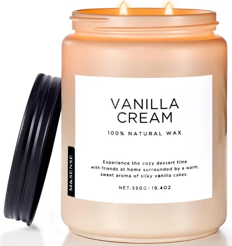 Vista 13 de M&SENSE Vela de crema naranja para renovación del hogar y aroma primaveral, vela de cera de soja de 19.4 onzas con 110 horas de tiempo