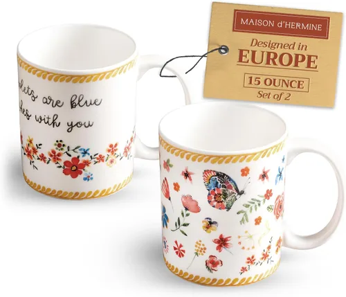Vista 104 de Maison d' Hermine Taza de café con asas, tazas de porcelana fina de hueso, paquete de una taza de té para bebidas calientes, capuchino, latte