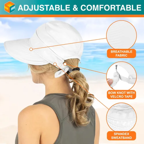 Vista 51 de SUN CUBE Sombrero de sol para mujer para protección UV al aire libre, sombrero de sol de ala ancha, cola de caballo, sombrero de playa convertible
