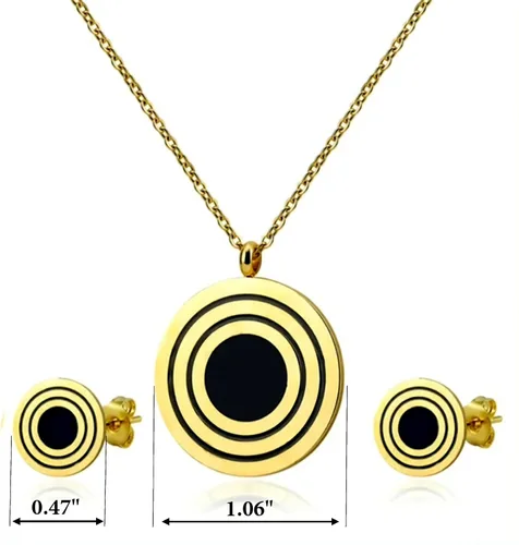 Vista 5 de MOXIE ACCESSORIES Juego de joyas de acero inoxidable con círculos dorados y negros para mujer, Acero inoxidable, No es una piedra preciosa