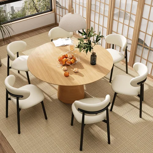 Vista 10 de Juego de 2 sillas de comedor para cocina, tapizadas, modernas, de cuero, original/beige
