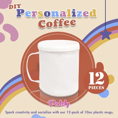 Vista 4 de Podzly 12 tazas de café personalizadas para bricolaje, taza de café blanca reutilizable para bebidas frías y calientes, diseño y personalización