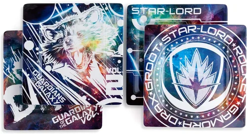 Vista 3 de Guardians of the Galaxy, Juego de platos de plástico Vol. 2 - Divertido paquete de cuatro incluye platos cuadrados de 8 pulgadas en 4 diseños