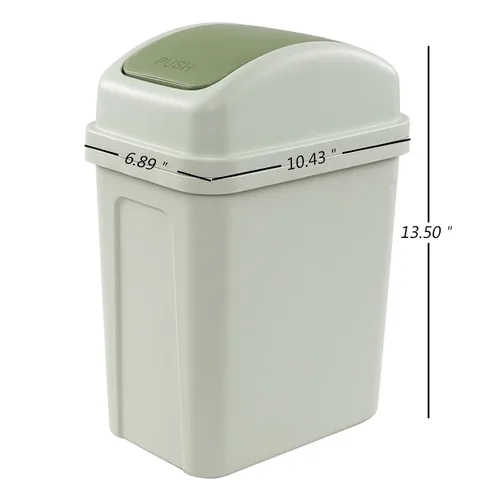 Vista 2 de Bote de basura de plástico de 1.8 galones con tapa abatible, cubo de basura pequeño, color verde