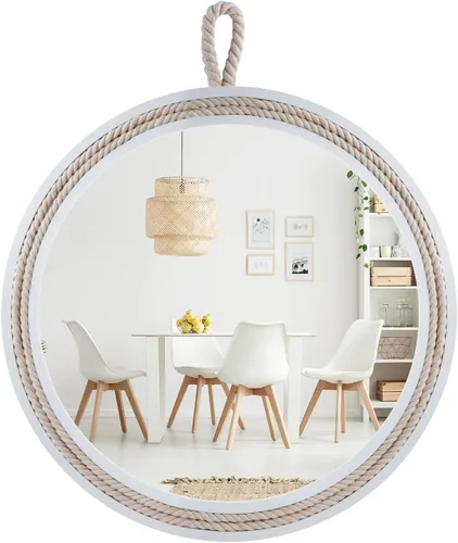 Vista 12 de Espejo decorativo pequeño de 11.4 pulgadas, espejo colgante redondo para pared, espejo de cuerda náutica para baño, oficina, sala de estar, todas