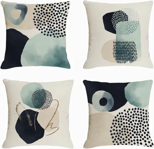Vista 10 de Juego de 4 fundas de almohada abstractas de color naranja quemado de 20 x 20 pulgadas, fundas de almohada geométricas bohemias decorativas