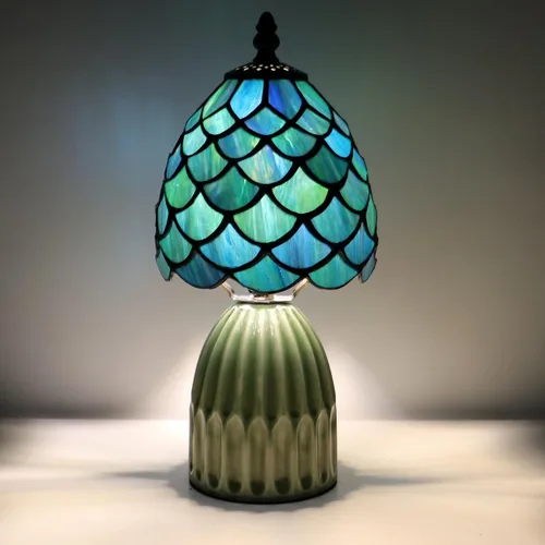 Vista 12 de Tiffany Stained Glass Mushroom Table Lamp 12.5 Inch -Pink Leaf Tiffany Lamp,6X6X12.5 Inch,Small Night Light,Ceramic Base, Mini Accent Light