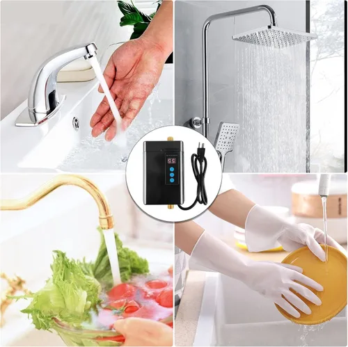 Vista 4 de Calentador de agua eléctrico sin depósito 110V 3000W debajo del fregadero, calentador de agua caliente instantáneo bajo demanda para cocina y baño