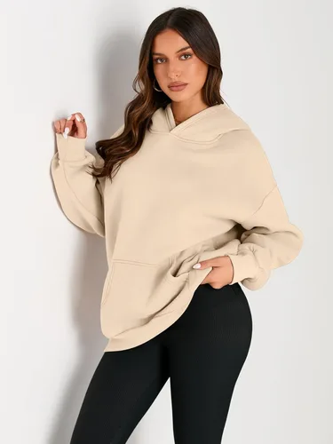 Vista 2 de EFAN - Sudadera con capucha para mujer - Sudadera de vellón sobredimensionada con mangas largas para otoño e invierno, ropa de moda inspirada