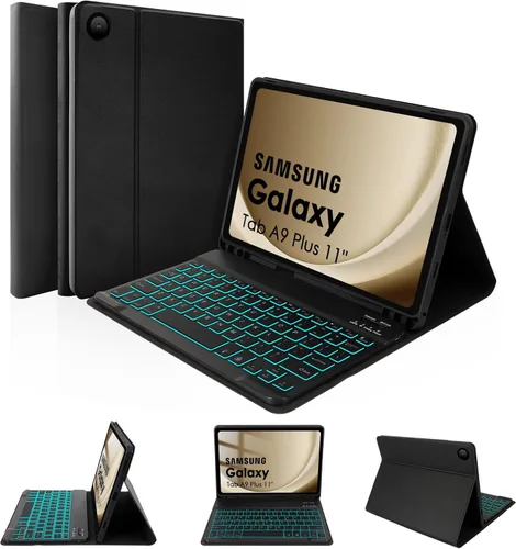 Vista 15 de LAMA Funda con teclado para Samsung Galaxy de 11 pulgadas Tab A9 Plus 2023/Tab A11 Plus 2025 con ratón, retroiluminación de 7 colores, funda