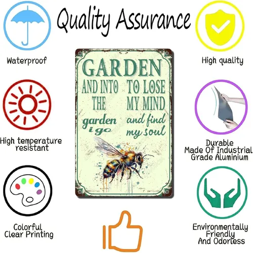 Vista 3 de LIUAXICIA Letreros divertidos de metal con texto en inglés "In The Garden to Lose My Mind and Find My Soul Bee Garden - Letreros de lata