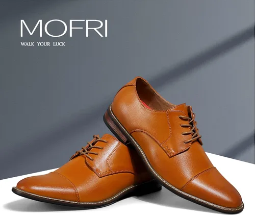 Vista 2 de Mofri Zapatos de gamuza Oxford para hombre, zapatos de vestir con punta de ala para todas las ocasiones, impermeables, plantilla de látex
