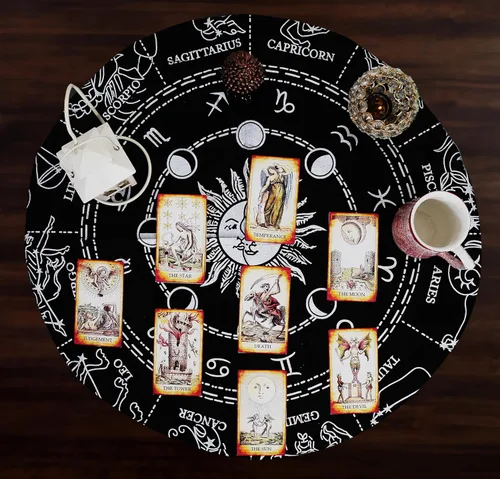 Vista 3 de Indian Consigners Tela de altar Zodiaco Astro Brujería Alter Tarot Spread Mantel Wiccan Espiritual Sagrado Tela (Zodiaco Plata)