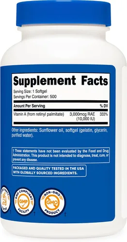 Vista 5 de Vitamina A Nutricost 10.000 UI, 500 cápsulas blandas