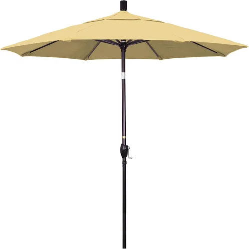 Vista 9 de California Umbrella Sombrilla redonda de aluminio de 7.5 pies, manivela elevadora, botón de inclinación, poste de bronce, Sunbrella Air Blue