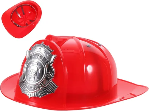 Vista 8 de VICASKY Sombrero de bombero, casco de bombero para niños, casco duro de plástico duro, casco de jefe de bomberos, accesorio de disfraz de cosplay