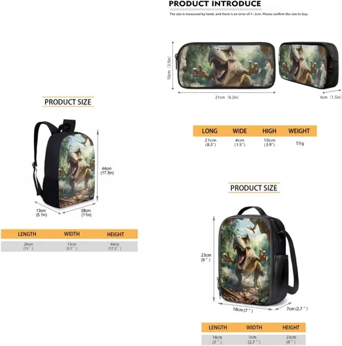 Vista 15 de HUGS IDEA Juego de 3 bolsas escolares con aislamiento térmico para el almuerzo, estuche para lápices