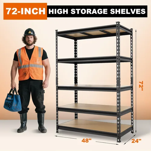 Vista 3 de Big RED Estantería de almacenamiento, 5 niveles ajustables, estantes de garaje de metal resistente/estante de utilidad para cocina, despensa