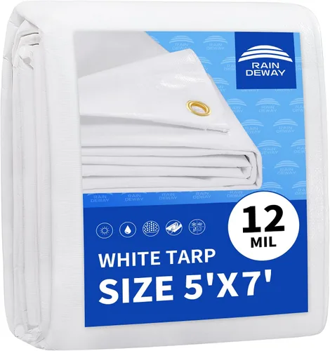 Vista 75 de RAINDEWAY Lonas de 4x8 pies, lona multiusos de poliéster a rayas de 12 mil, impermeable, con ojales y bordes reforzados, lonas rojas/blancas