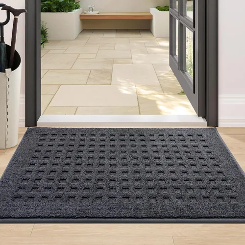 Vista 10 de BEQHAUSE Tapetes para puerta de 20 x 32 pulgadas, tapete antideslizante de punto gofre, de perfil bajo, resistente a la suciedad y absorbente, Beige