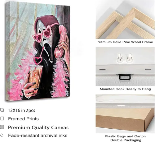 Vista 7 de 2 Piezas Máscaras de Fantasmas de Halloween Arte de Pared Moderno Rosa Académico Gótico Romántico Decoración de Pared de Fantasmas Cuadros Terror