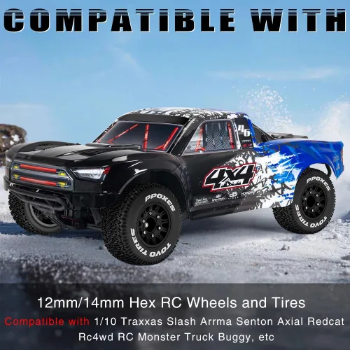Vista 2 de GLOBACT Ruedas y neumáticos hexagonales RC de 0.472 in/0.551 in 1/10 RC para Arrma Senton Fury Slash Axial Losi Redcat Rc4wd Hex Reemplazo Negro