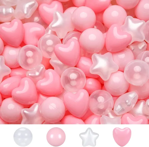 Vista 31 de Bolas de hoyo de TRENDPLAY en forma de estrella y corazón para niños pequeños - 50, 100, 200, 500 piezas de bolas de plástico para diversión y juego