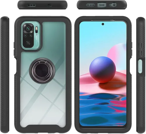 Vista 110 de Funda compatible con Xiaomi Poco X3 NFC, compatible con Xiaomi Poco X3 Pro/Poco X3 Ring Stand 3 en 1, color negro