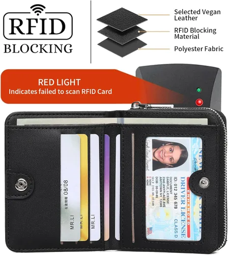 Vista 5 de GAEKEAO Billetera de cuero para mujer con bloqueo RFID, tarjetero compacto, pequeño, con ventana para identificación, bolsillo con cremallera
