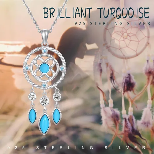 Vista 4 de Collar con colgante de atrapasueños para mujer, plata de ley maciza, turquesa auténtica, joyería de atrapasueños, regalos de cumpleaños de Navidad