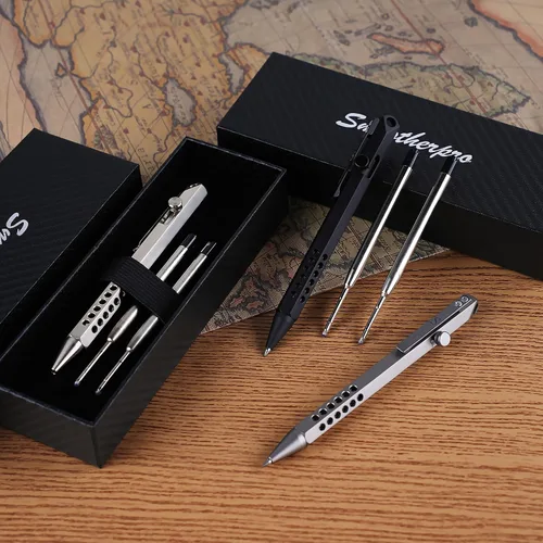 Vista 2 de SMOOTHERPRO Bolígrafo de acción de perno de titanio de 6 bordes, bolígrafo hexagonal EDC con 2 repuestos, diseño hueco ligero para escritura Negro