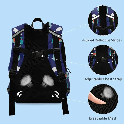 Vista 4 de Glaphy Mochila retro azul para tren de vapor para niños, niños y niñas, mochila infantil para guardería, viajes, escuela, mochila preescolar