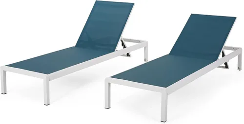 Vista 11 de Christopher Knight Home Cape Coral - Tumbonas de aluminio para exteriores con asiento de malla, juego de 2 piezas, gris y gris oscuro
