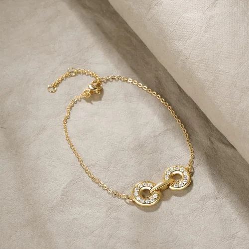 Vista 5 de MEVECCO Pulsera de cadena de oro para mujer, chapada en oro de 18 quilates, pulsera ajustable en capas, delicada pulsera minimalista hecha a mano