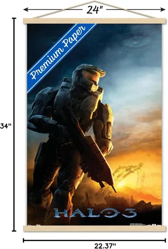 Vista 6 de Trends International Halo 3 - Póster de pared de Despertar, 22.375 x 34 pulgadas, paquete de impresión premium y colgador de madera de haya
