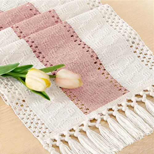 Vista 14 de Socomi Camino de mesa bohemio de verano rústico para comedor, cocina, centro de mesa, decoración pequeña de macramé de algodón y lino, camino