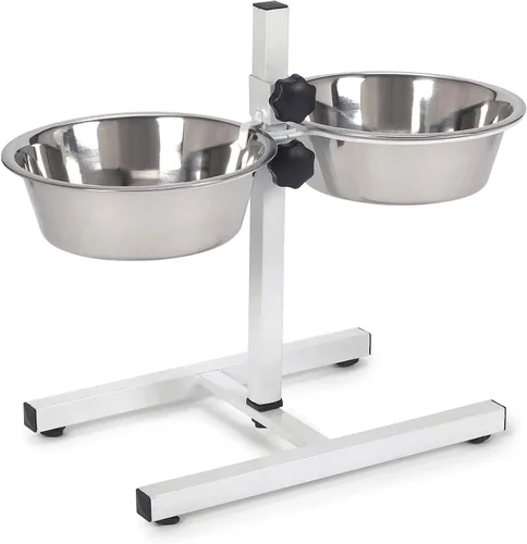 Vista 4 de ProSelect - Tazón ajustable de acero inoxidable para perros con dos cuencos de comida para mascotas