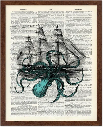 Vista 44 de Poster Master Póster de pulpo para parejas, póster de diccionario, arte Kraken, regalo romántico para él, ella, amantes, decoración náutica