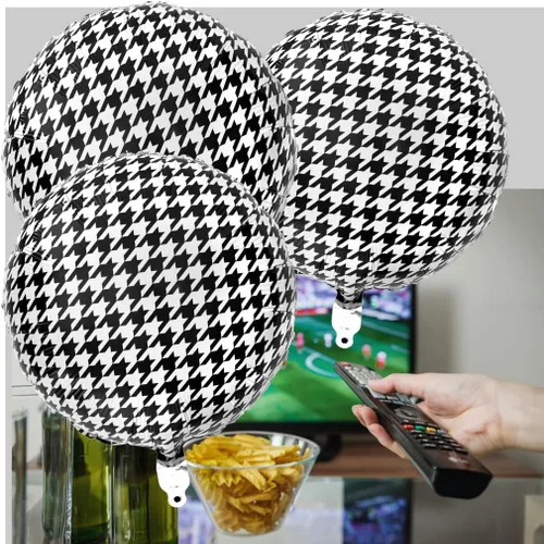 Vista 5 de Havercamp Havercamp - Globos de fútbol redondos de pata de gallo negra, ideales para graduaciones, fiestas, calidad premium, válvula autosellante