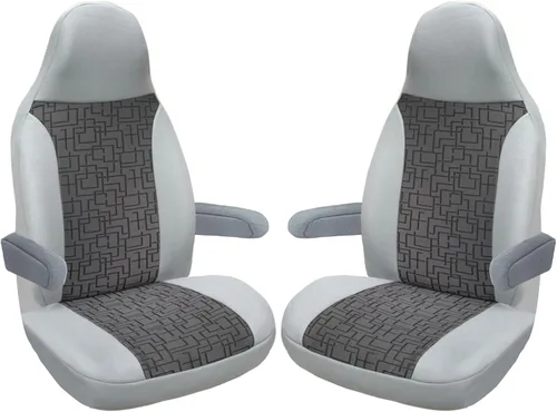 Vista 4 de BREMER SITZBEZÜGE Dimension Pilot Seat Covers Compatible with Motorhome Camper Ducato Driver & Passenger 822 Protective Cover Set in Grey 822 Grey
