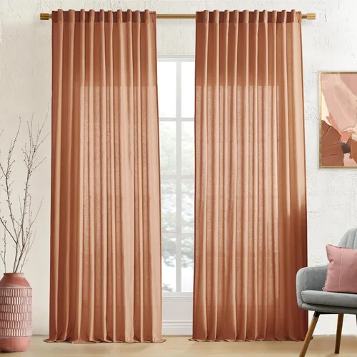 Vista 80 de XTMYI - Cortinas transparentes de 54 pulgadas de largo, juego de 2 paneles para baño, cortinas cortas de lino y algodón con semi privacidad